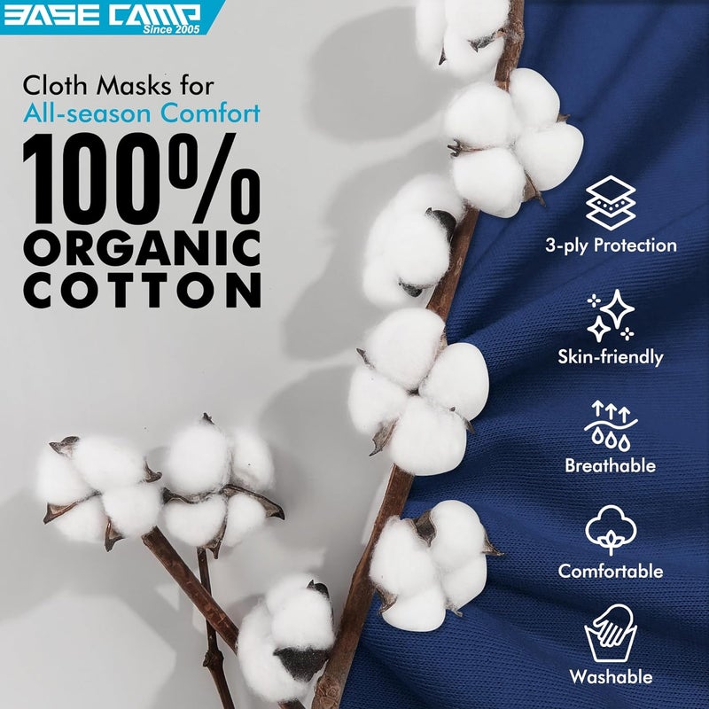 BASECAMP Reusable Cloth Dust Face Masks 100% Cotton Washable Adjustable Breathable Fabric Mask with Filter Pocket - Image 4